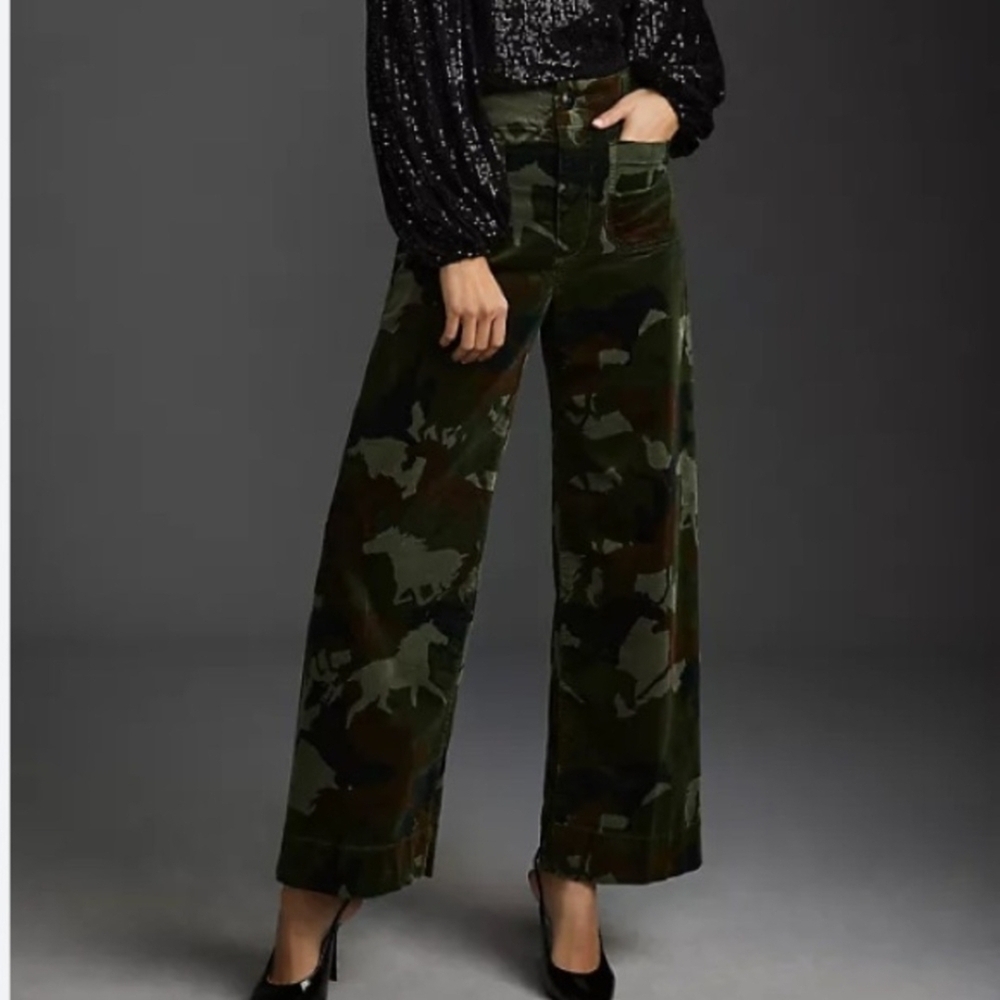 Maeve Green Camouflage Wide-Leg Pants